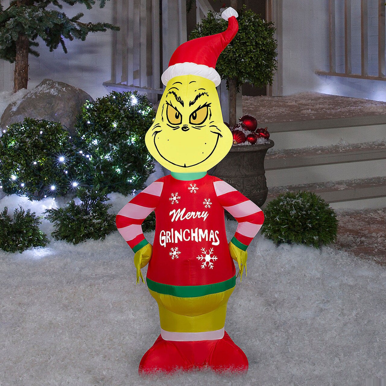 4 FT. Inflatable Grinch with Ugly Sweater & Lights Christmas Yard Decoration